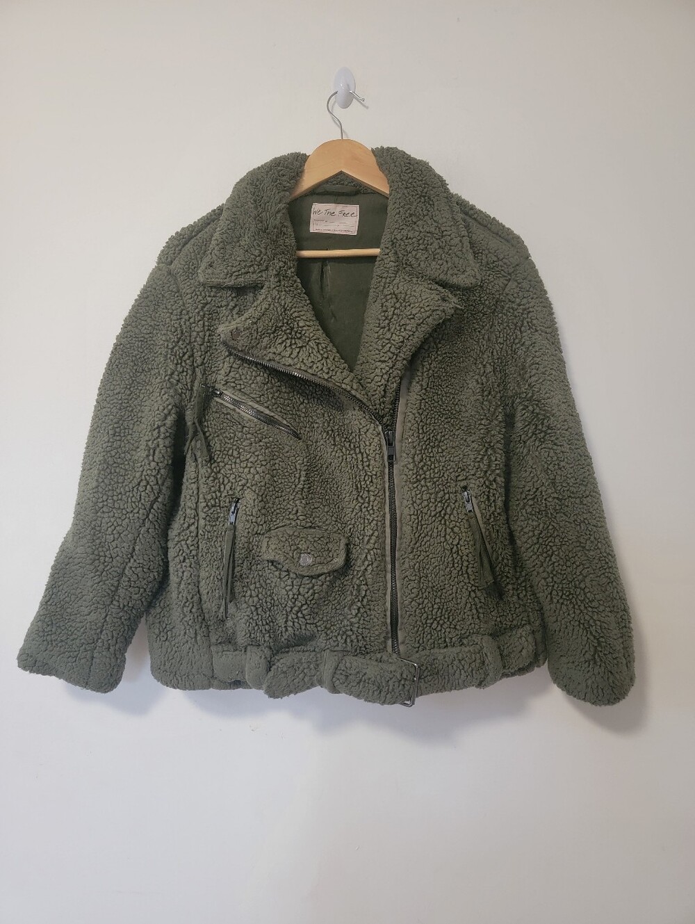 We The Free Olive Green Sherpa Puffer Moto Jacket